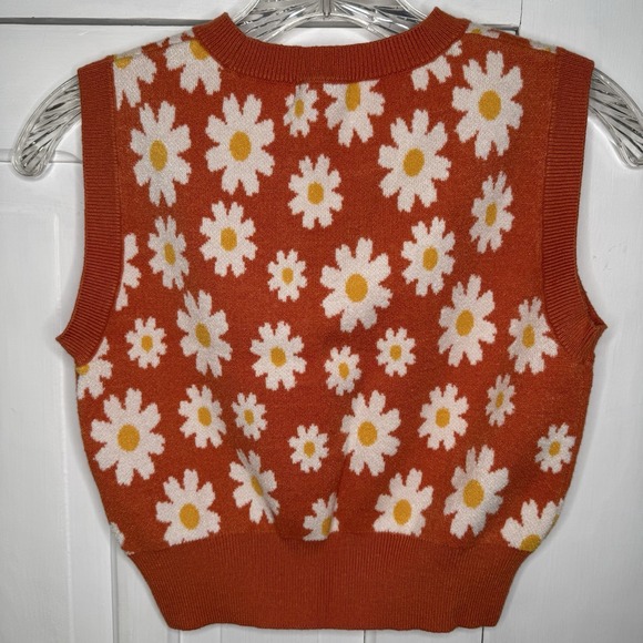 Altar'd State Women's Size Small Orange Floral Sleeveless Sweatshirt Vest Retro - Picture 2 of 4